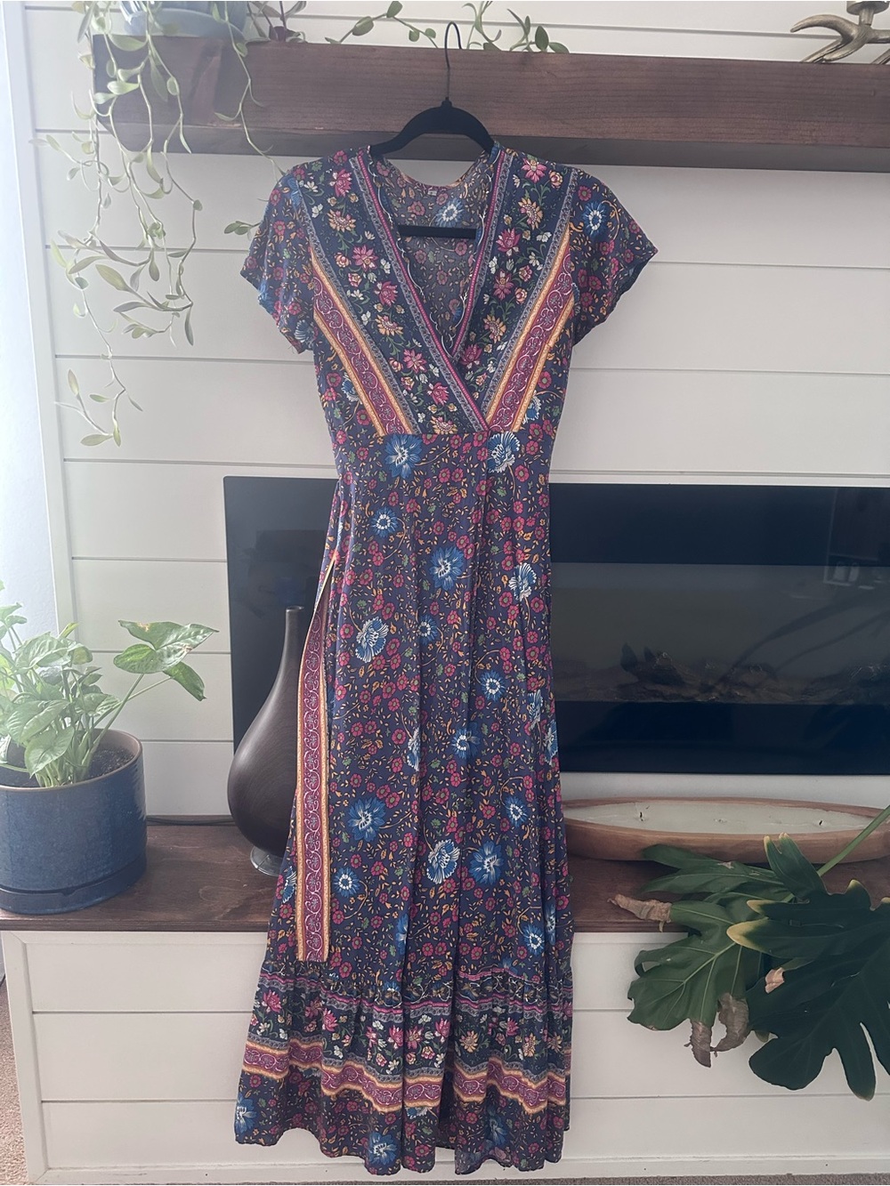 Boho Floral Wrap Maxi Dress in Navy